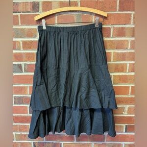 1970s Black Tiered Ruffle Midi Skirt